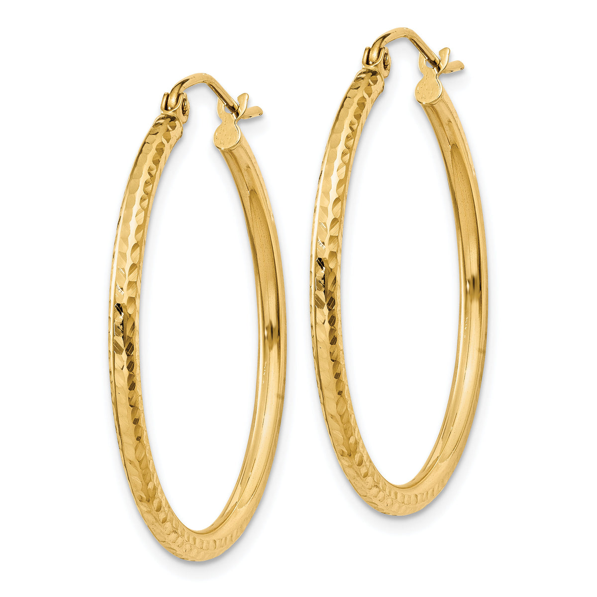 14k Diamond-cut 2mm Round Tube Hoop Earrings-TC231