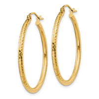 14k Diamond-cut 2mm Round Tube Hoop Earrings-TC231