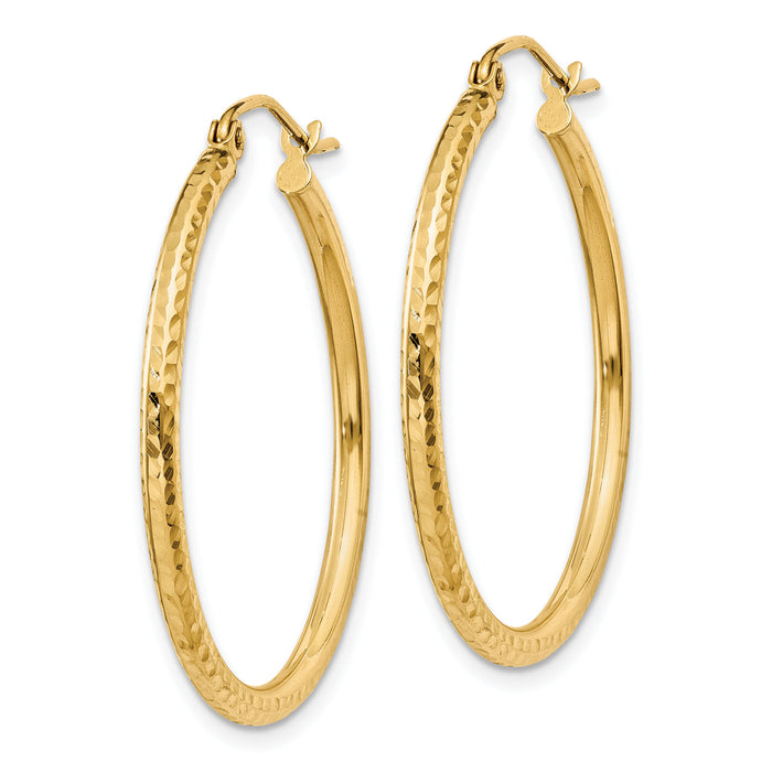 14k Diamond-cut 2mm Round Tube Hoop Earrings-TC231