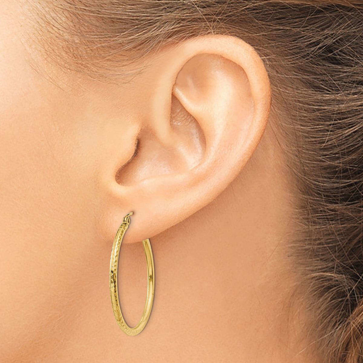 14k Diamond-cut 2mm Round Tube Hoop Earrings-TC231