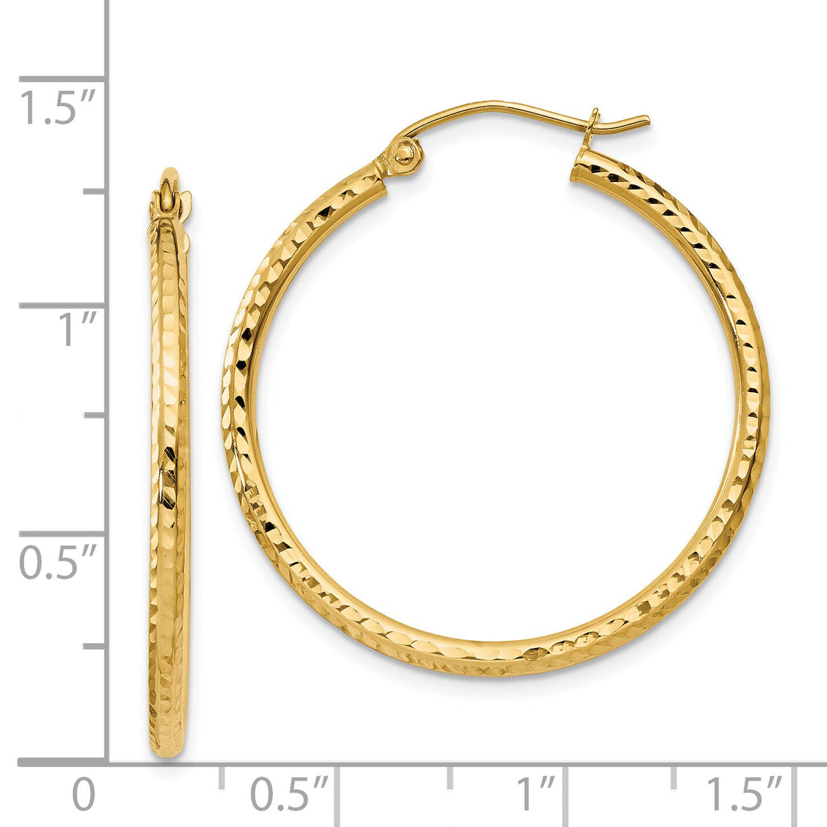 14k Diamond-cut 2mm Round Tube Hoop Earrings-TC231