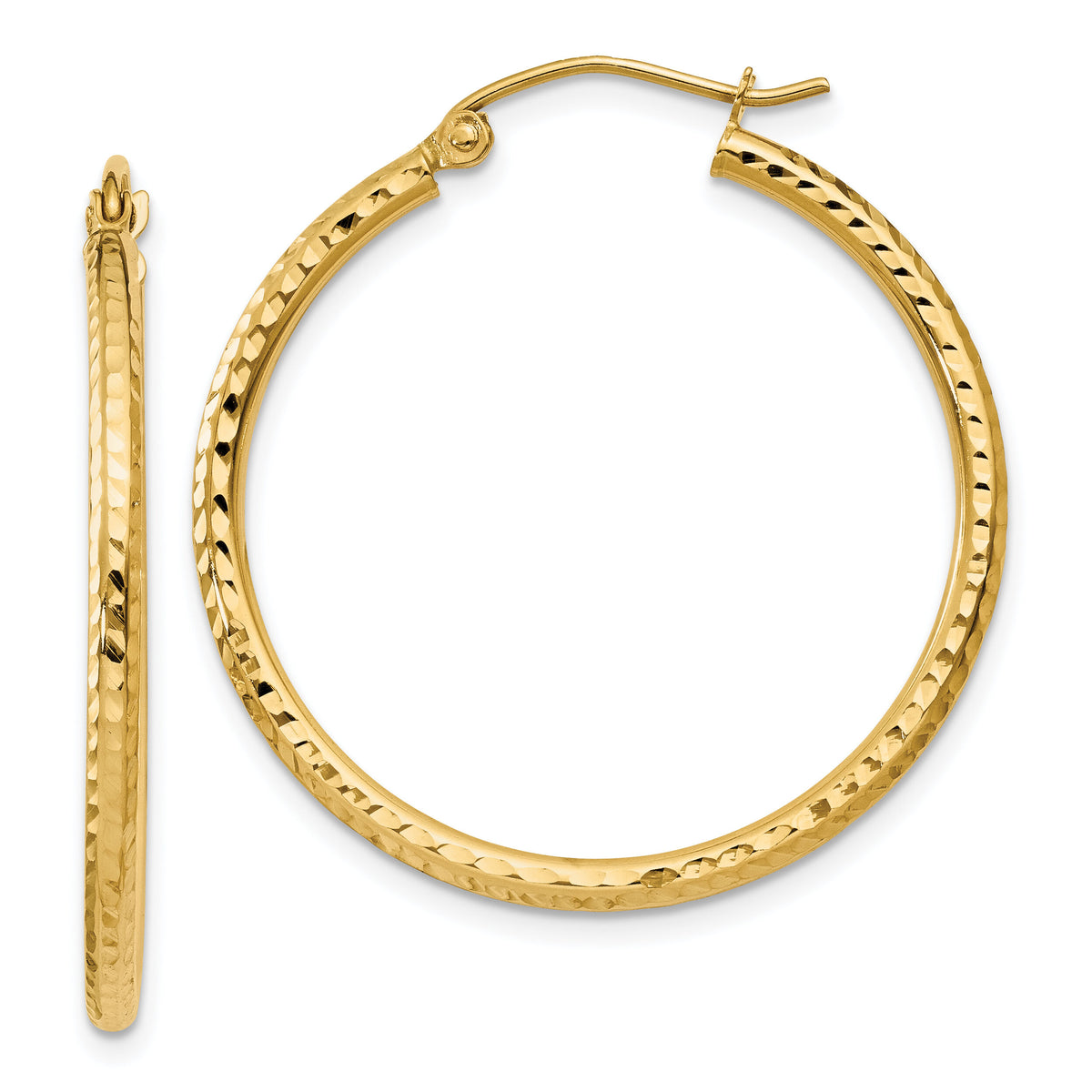 14k Diamond-cut 2mm Round Tube Hoop Earrings-TC231