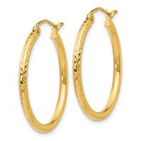 14k Diamond-cut 2mm Round Tube Hoop Earrings-TC232