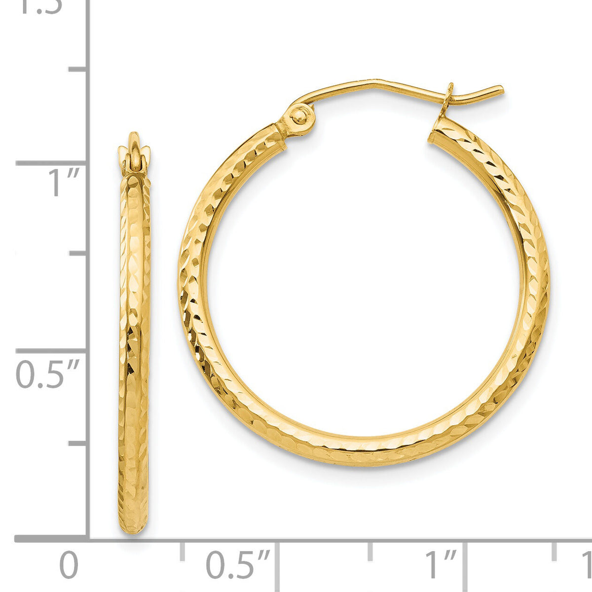 14k Diamond-cut 2mm Round Tube Hoop Earrings-TC232