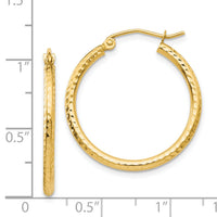 14k Diamond-cut 2mm Round Tube Hoop Earrings-TC232