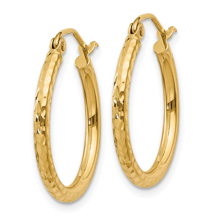 14k Diamond-cut 2mm Round Tube Hoop Earrings-TC233