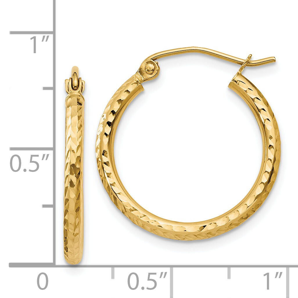 14k Diamond-cut 2mm Round Tube Hoop Earrings-TC233