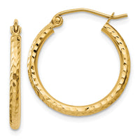 14k Diamond-cut 2mm Round Tube Hoop Earrings-TC233