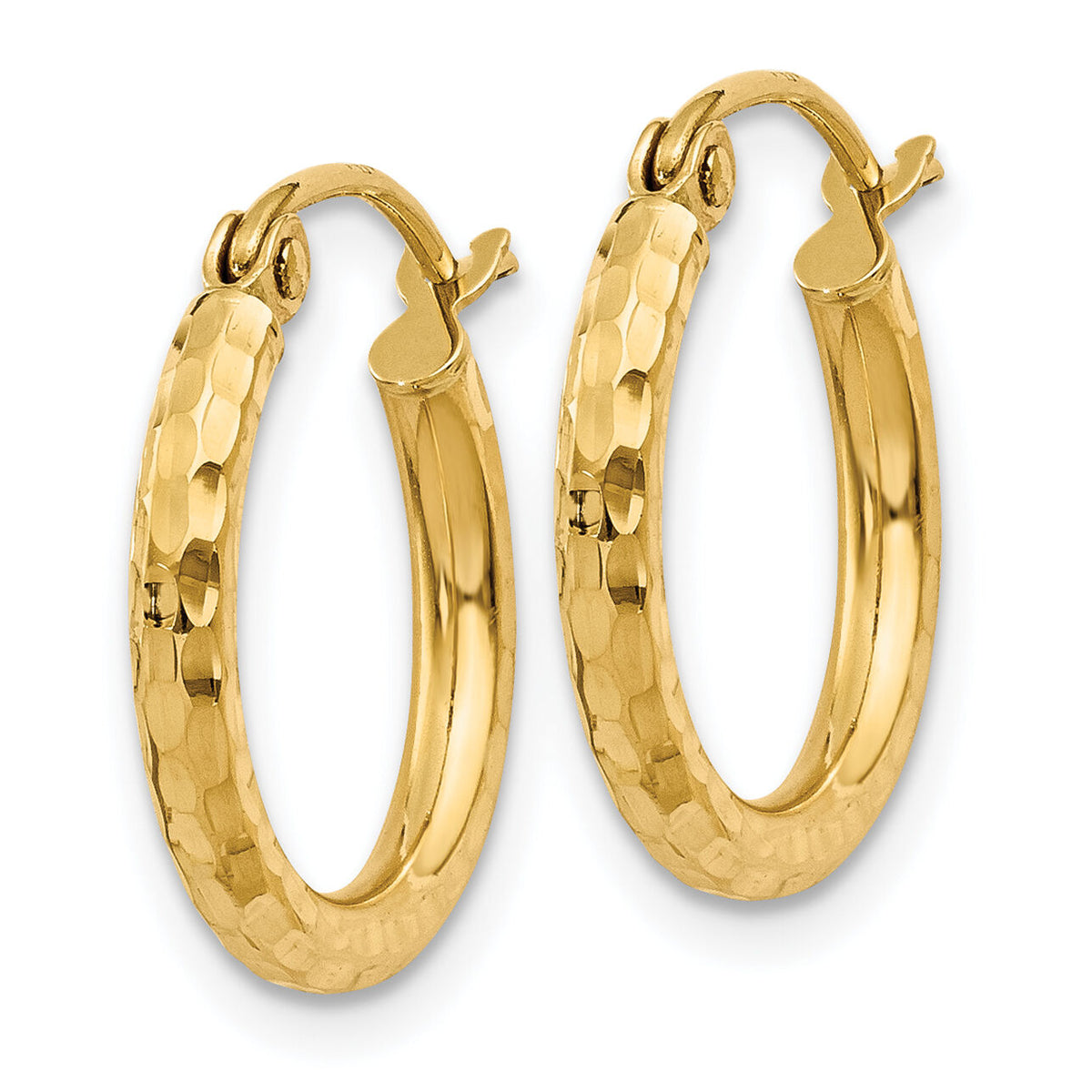 14k Diamond-cut 2mm Round Tube Hoop Earrings-TC234