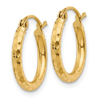 14k Diamond-cut 2mm Round Tube Hoop Earrings-TC234