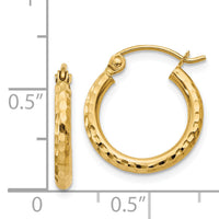 14k Diamond-cut 2mm Round Tube Hoop Earrings-TC234