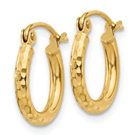14k Diamond-cut 2mm Round Tube Hoop Earrings-TC235