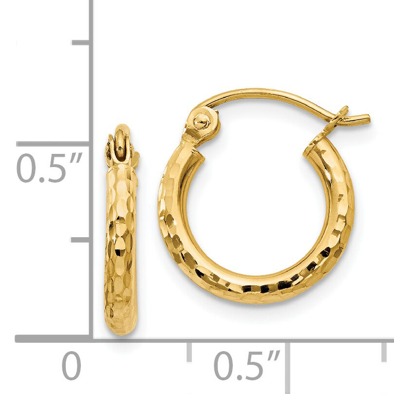 14k Diamond-cut 2mm Round Tube Hoop Earrings-TC235