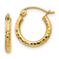 14k Diamond-cut 2mm Round Tube Hoop Earrings-TC235