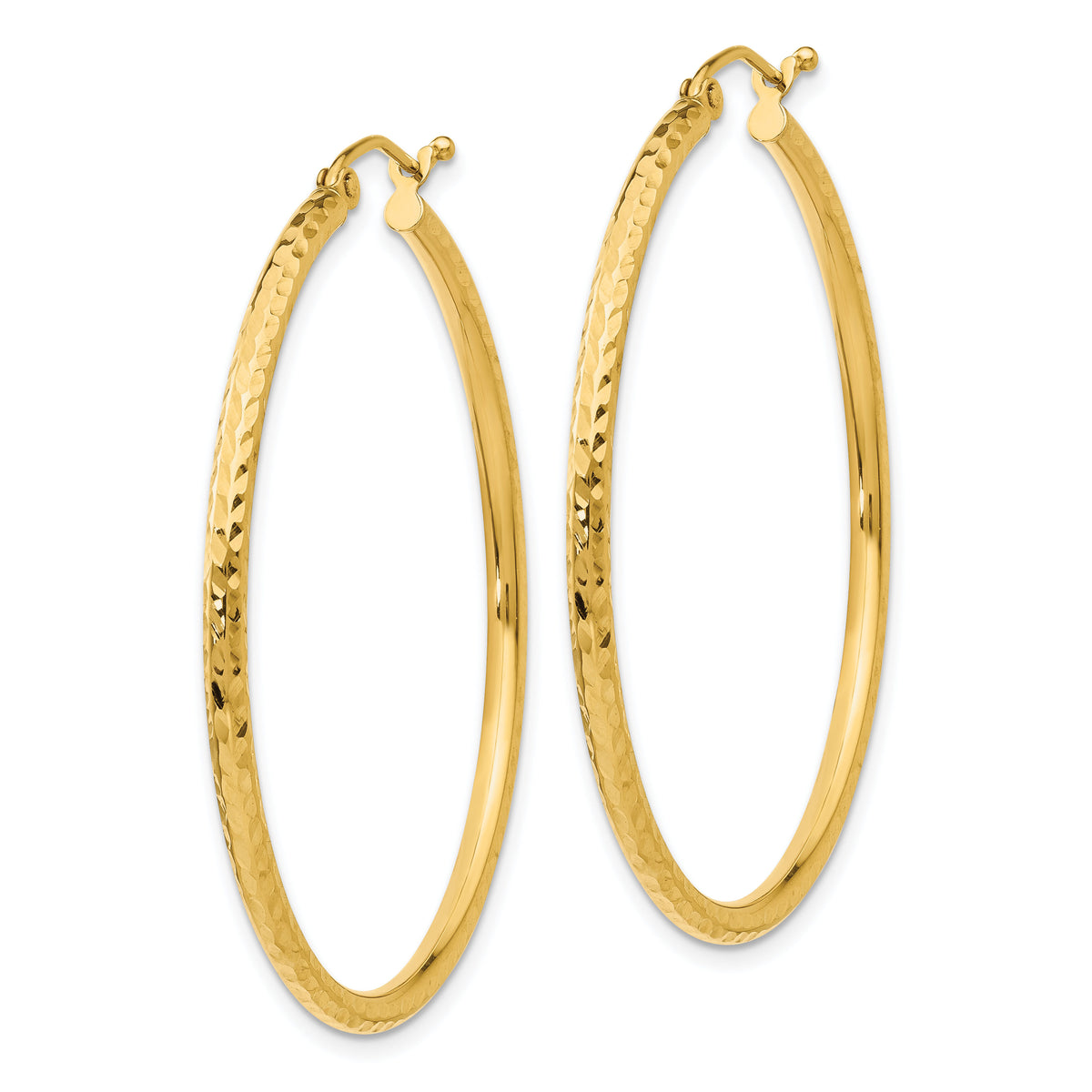14k Diamond-cut 2mm Round Tube Hoop Earrings-TC236