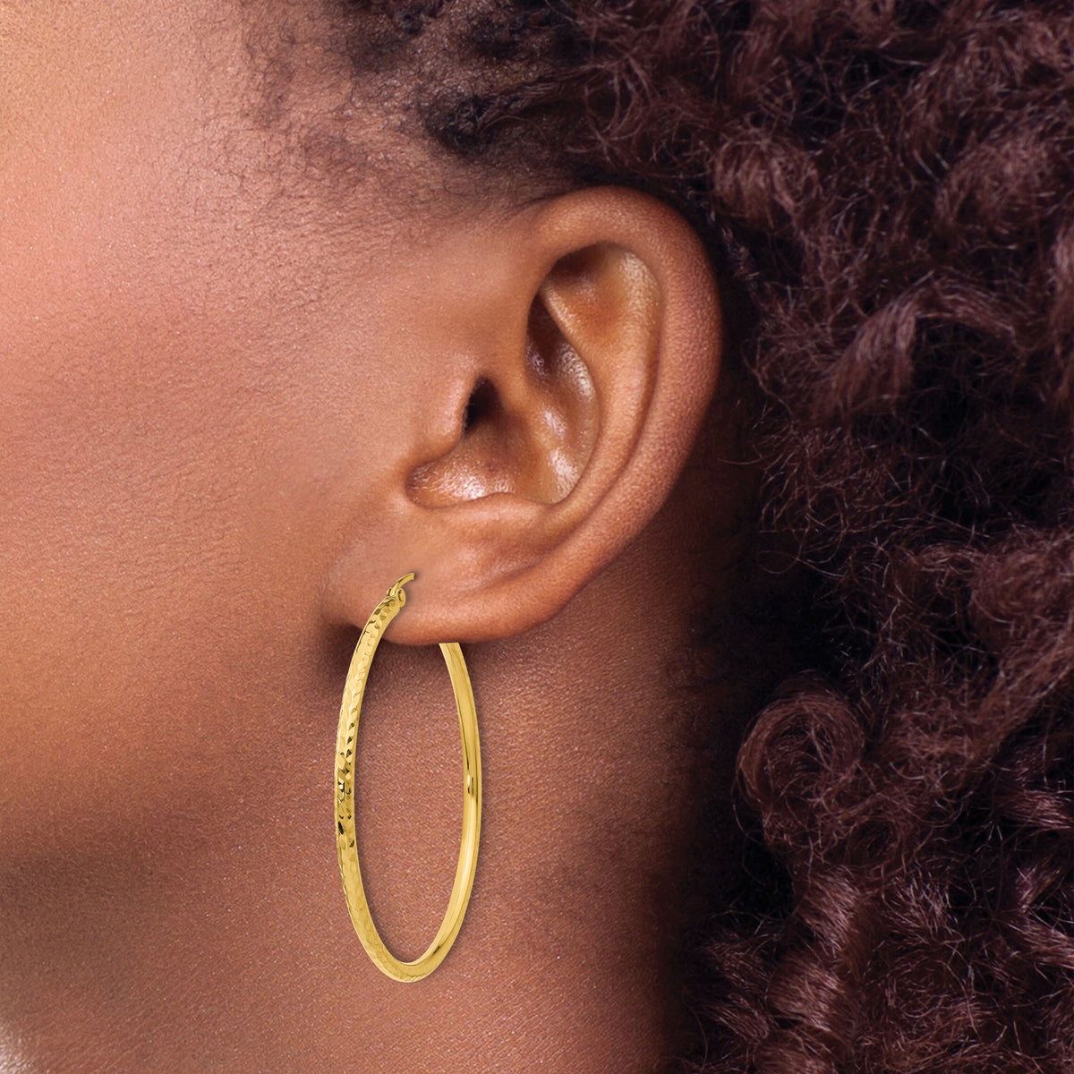 14k Diamond-cut 2mm Round Tube Hoop Earrings-TC236