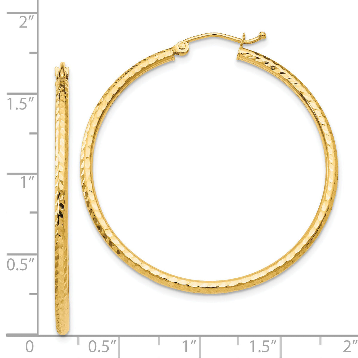 14k Diamond-cut 2mm Round Tube Hoop Earrings-TC236
