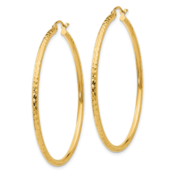 14k Diamond-cut 2mm Round Tube Hoop Earrings-TC237
