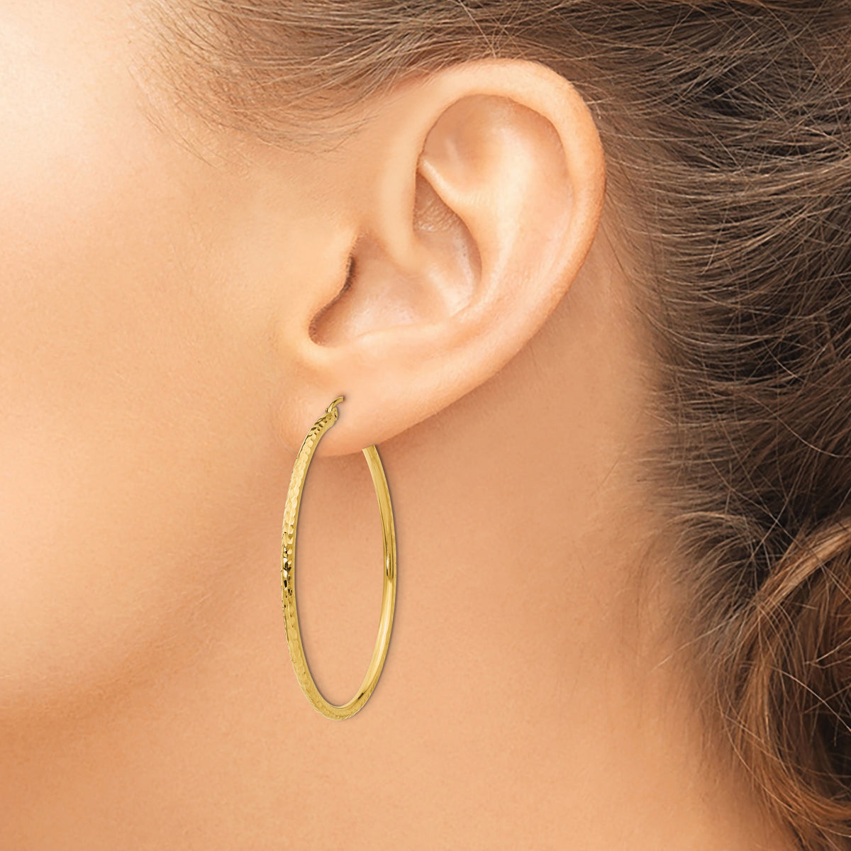 14k Diamond-cut 2mm Round Tube Hoop Earrings-TC237