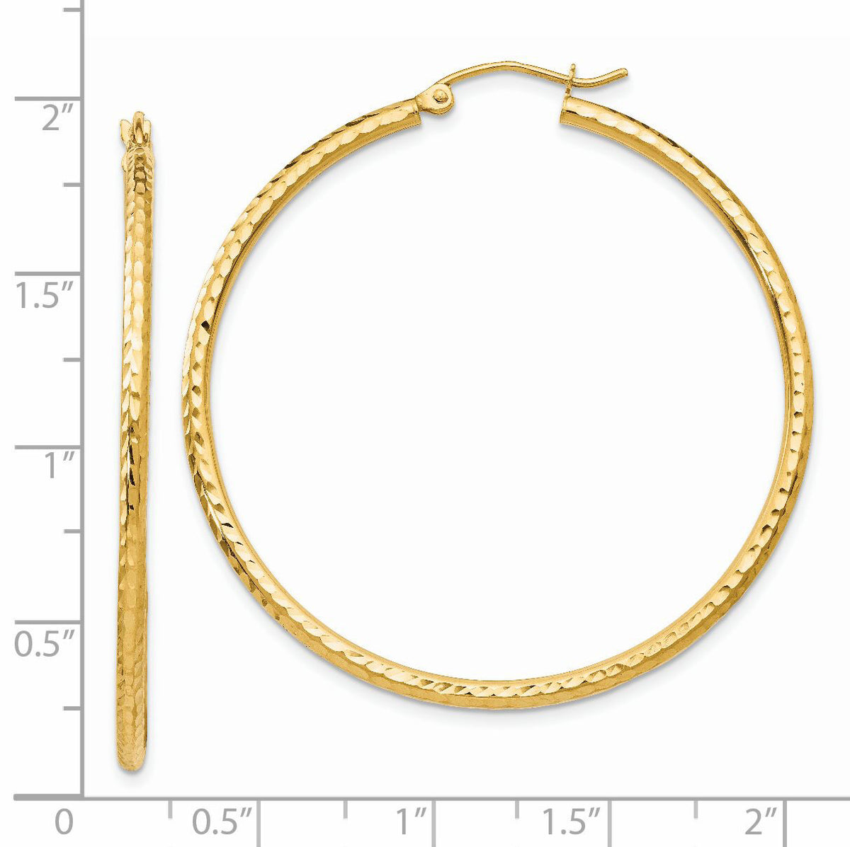 14k Diamond-cut 2mm Round Tube Hoop Earrings-TC237