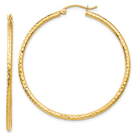 14k Diamond-cut 2mm Round Tube Hoop Earrings-TC237