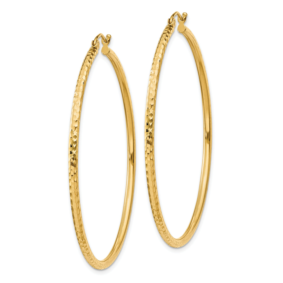 14k Diamond-cut 2mm Round Tube Hoop Earrings-TC238