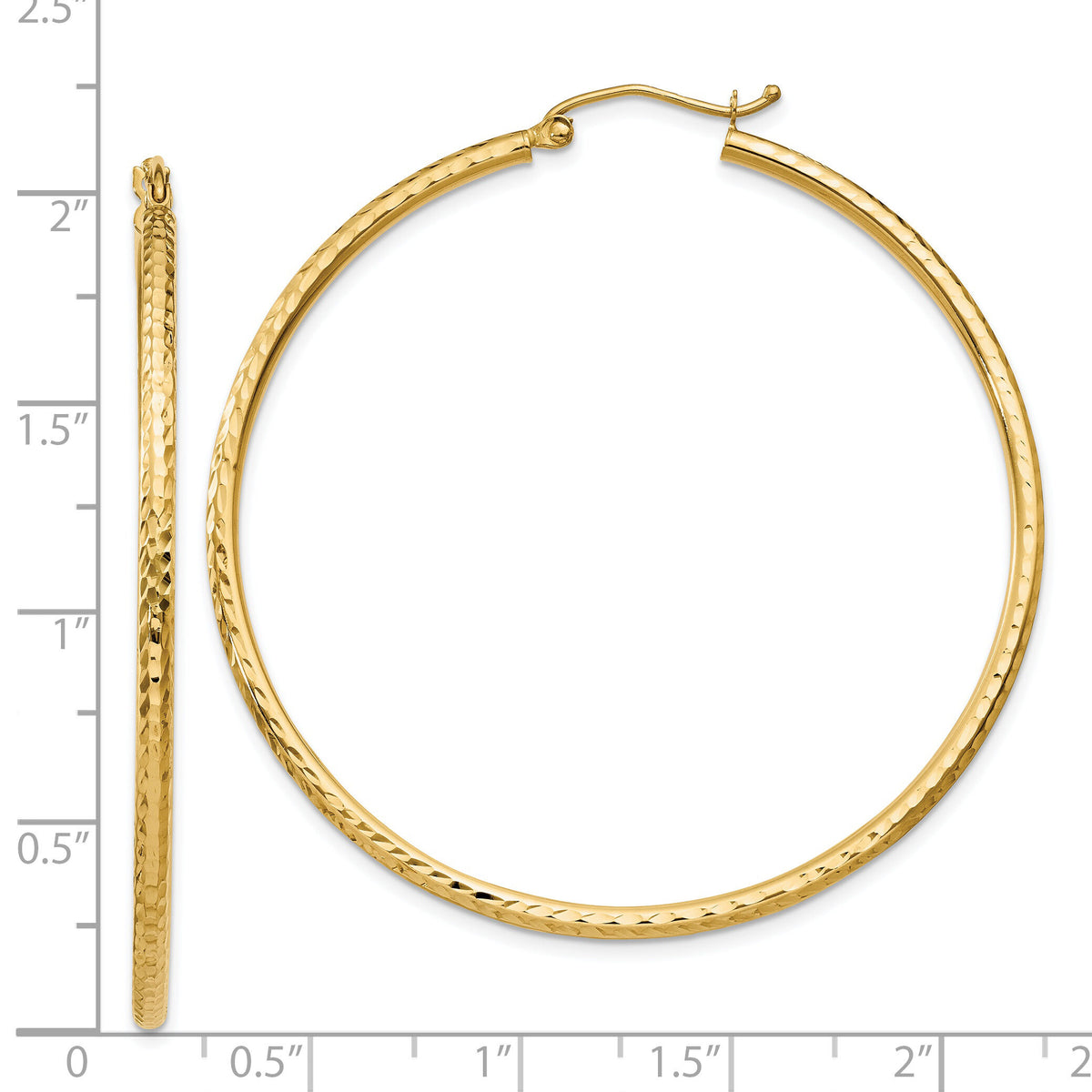 14k Diamond-cut 2mm Round Tube Hoop Earrings-TC238