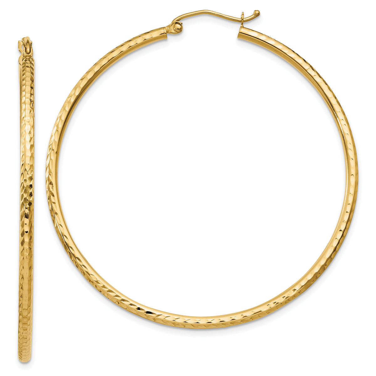 14k Diamond-cut 2mm Round Tube Hoop Earrings-TC238