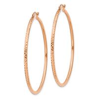14k Rose Gold Diamond-cut 2mm Round Tube Hoop Earrings-TC238R