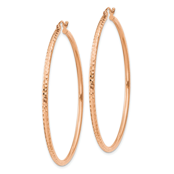 14k Rose Gold Diamond-cut 2mm Round Tube Hoop Earrings-TC238R