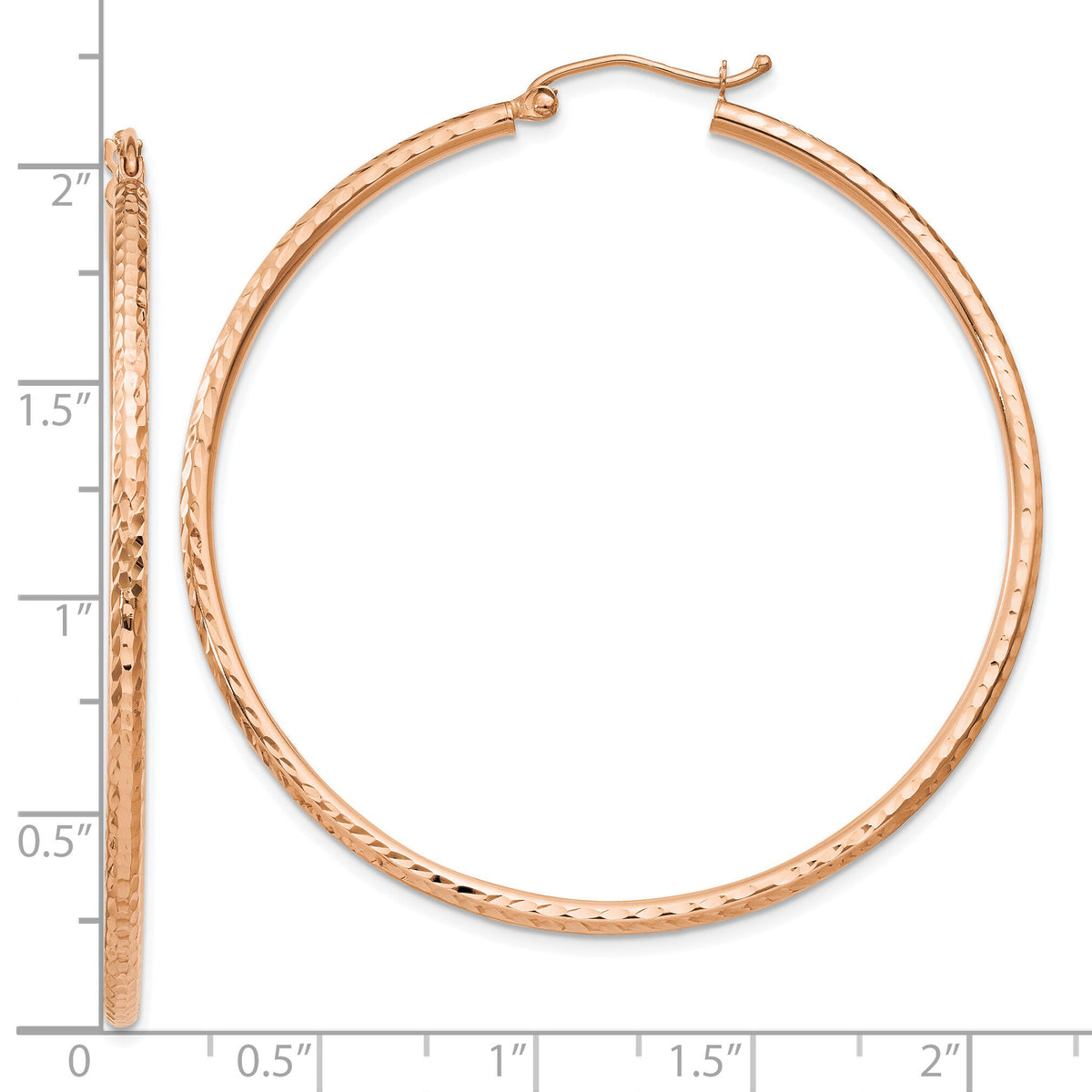 14k Rose Gold Diamond-cut 2mm Round Tube Hoop Earrings-TC238R