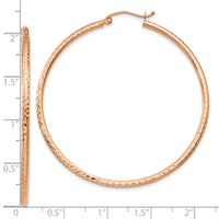 14k Rose Gold Diamond-cut 2mm Round Tube Hoop Earrings-TC238R