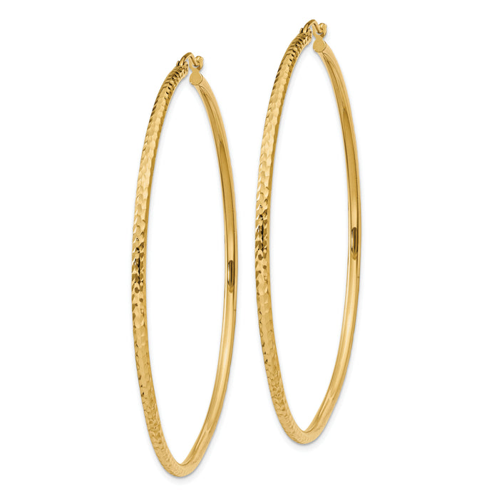14k Diamond-cut 2mm Round Tube Hoop Earrings-TC239