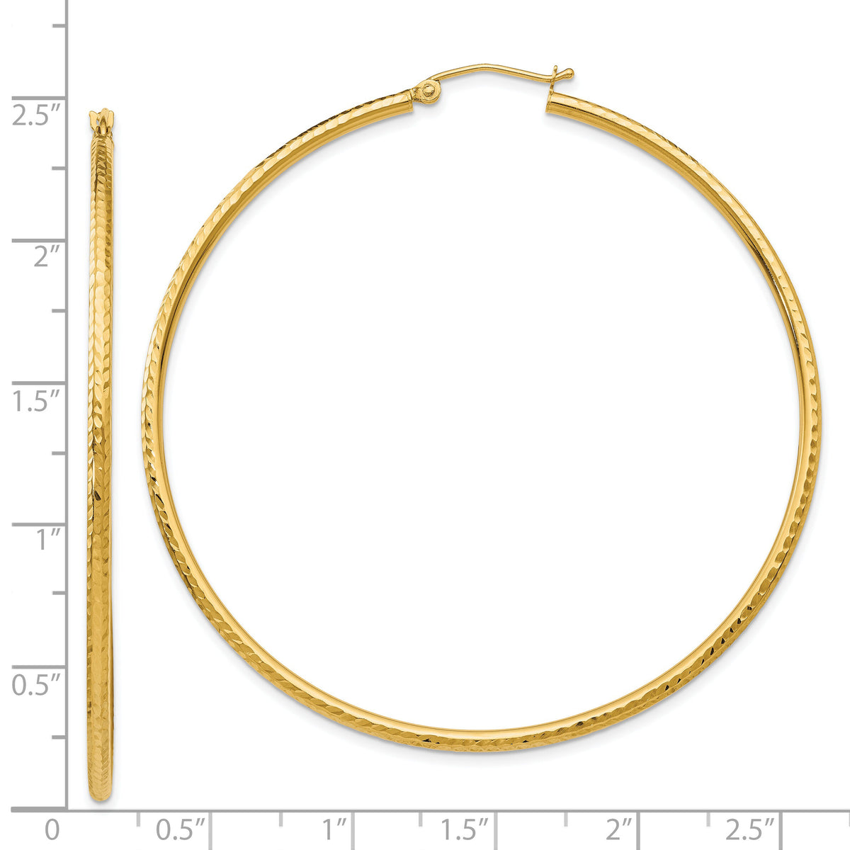 14k Diamond-cut 2mm Round Tube Hoop Earrings-TC239