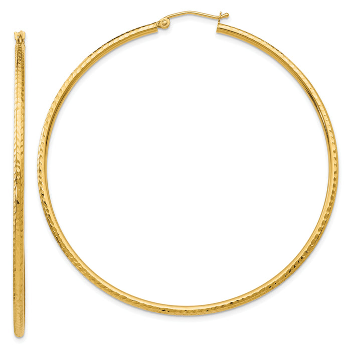 14k Diamond-cut 2mm Round Tube Hoop Earrings-TC239