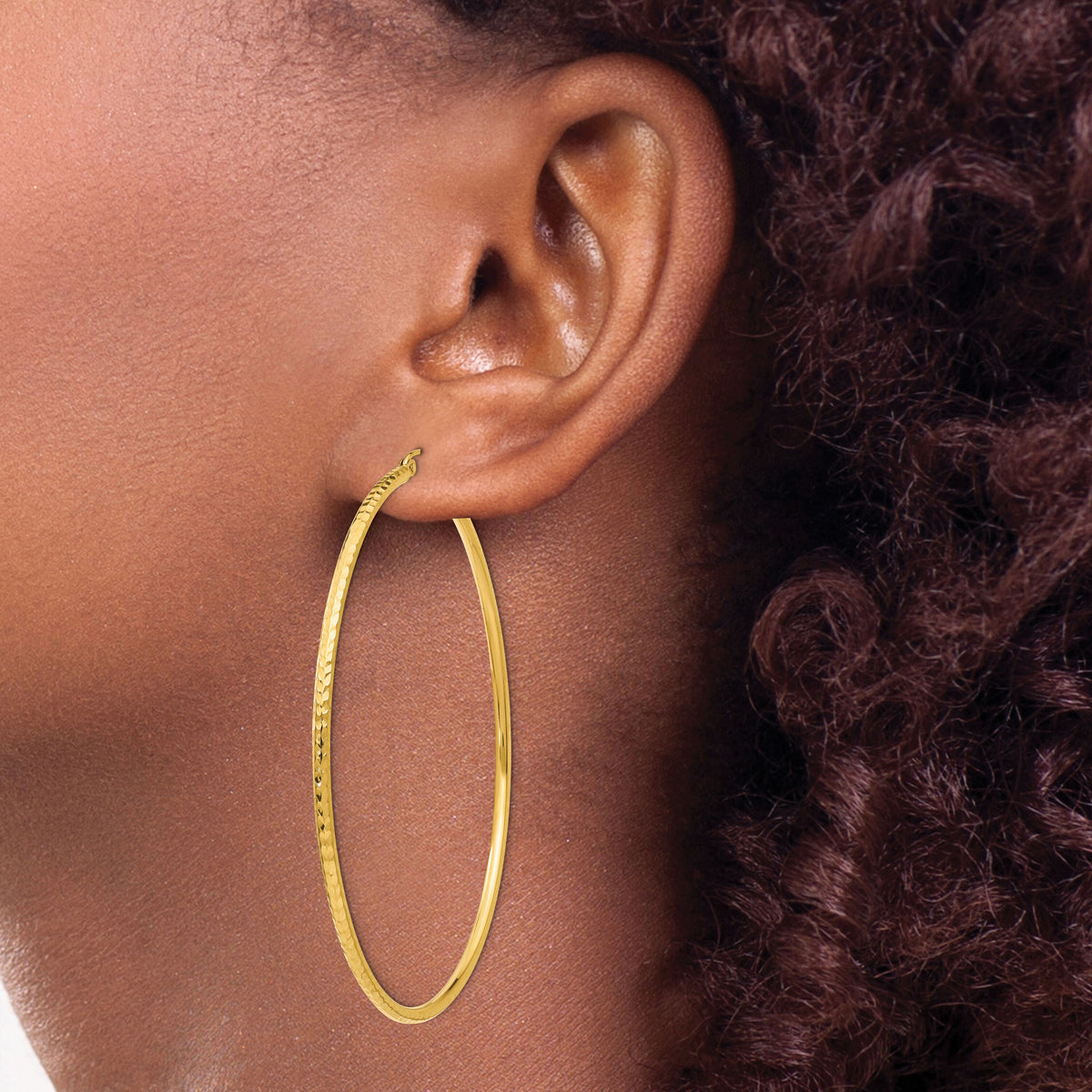 14k Diamond-cut 2mm Round Tube Hoop Earrings-TC240