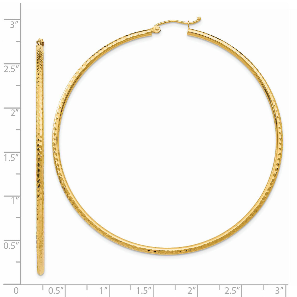 14k Diamond-cut 2mm Round Tube Hoop Earrings-TC240