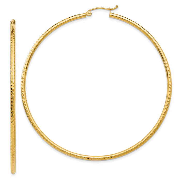 14k Diamond-cut 2mm Round Tube Hoop Earrings-TC240