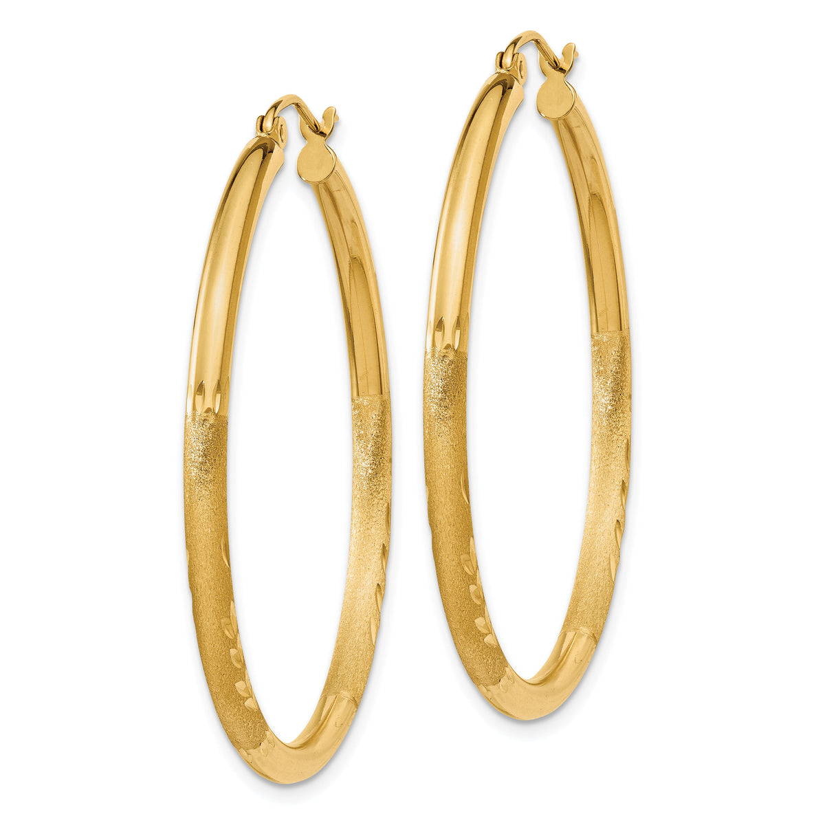 14k Satin and Diamond-cut 2.5mm Round Hoop Earrings-TC241