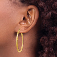 14k Satin and Diamond-cut 2.5mm Round Hoop Earrings-TC241