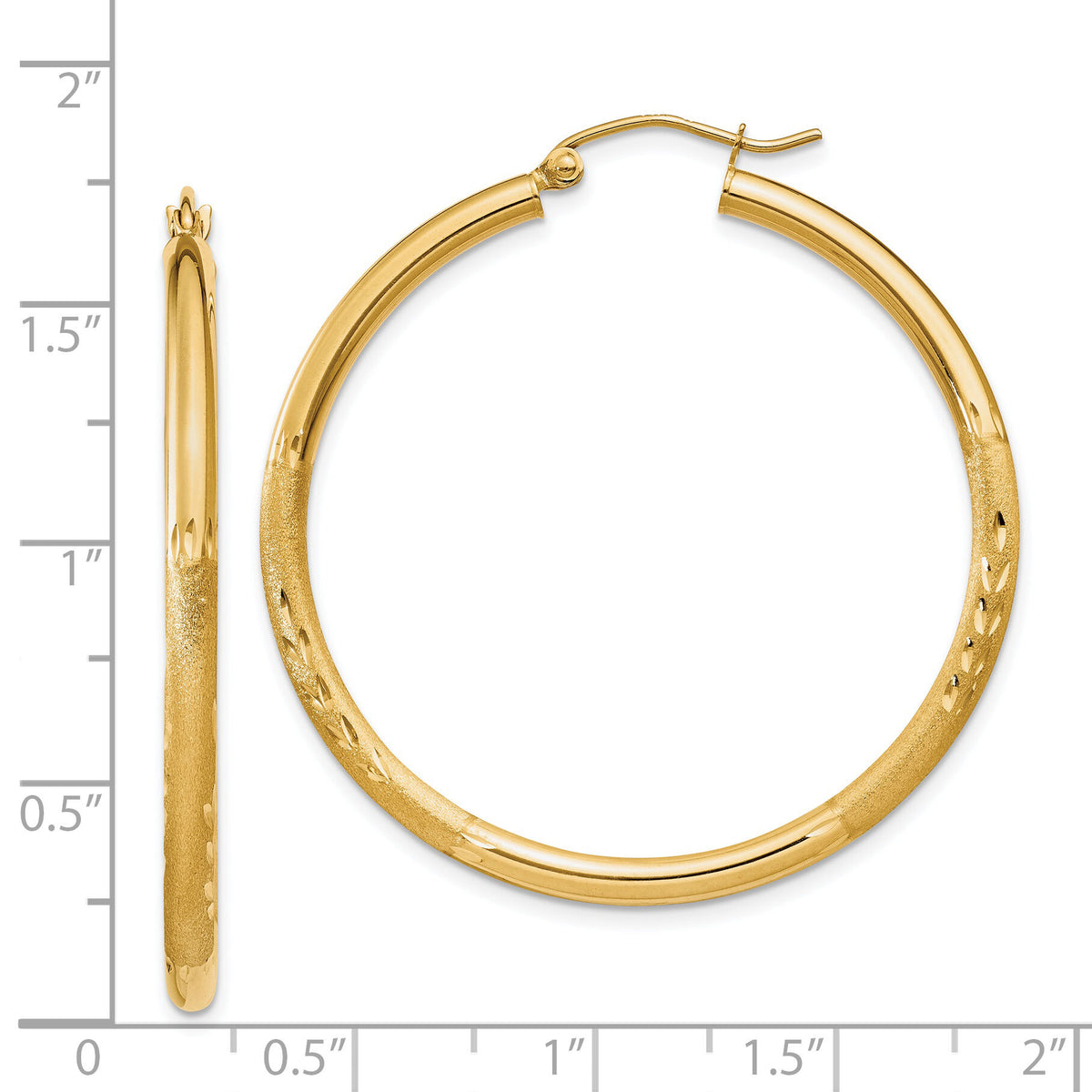14k Satin and Diamond-cut 2.5mm Round Hoop Earrings-TC241