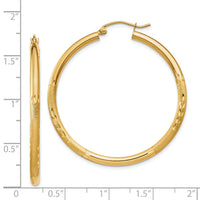14k Satin and Diamond-cut 2.5mm Round Hoop Earrings-TC241