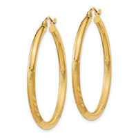 14k Satin & Diamond-cut 2.5mm Round Hoop Earrings-TC242