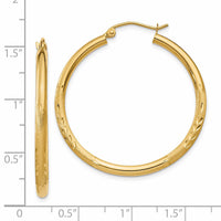 14k Satin & Diamond-cut 2.5mm Round Hoop Earrings-TC242