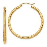 14k Satin & Diamond-cut 2.5mm Round Hoop Earrings-TC242