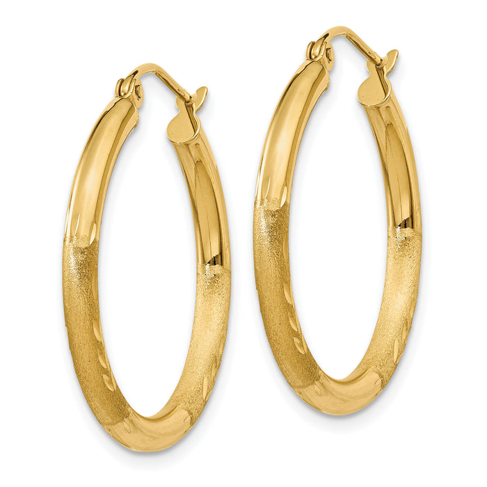 14k Satin and Diamond-cut 2.5mm Round Hoop Earrings-TC244