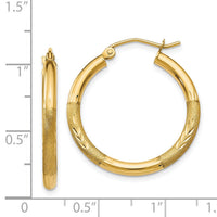 14k Satin and Diamond-cut 2.5mm Round Hoop Earrings-TC244