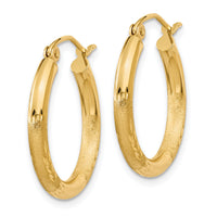 14k Satin and Diamond-cut 2.5mm Round Hoop Earrings-TC245