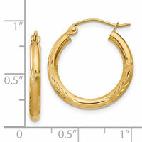 14k Satin and Diamond-cut 2.5mm Round Hoop Earrings-TC245