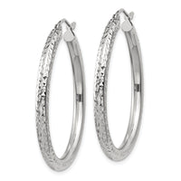 14k White Gold Diamond-cut 3mm Round Hoop Earrings-TC251